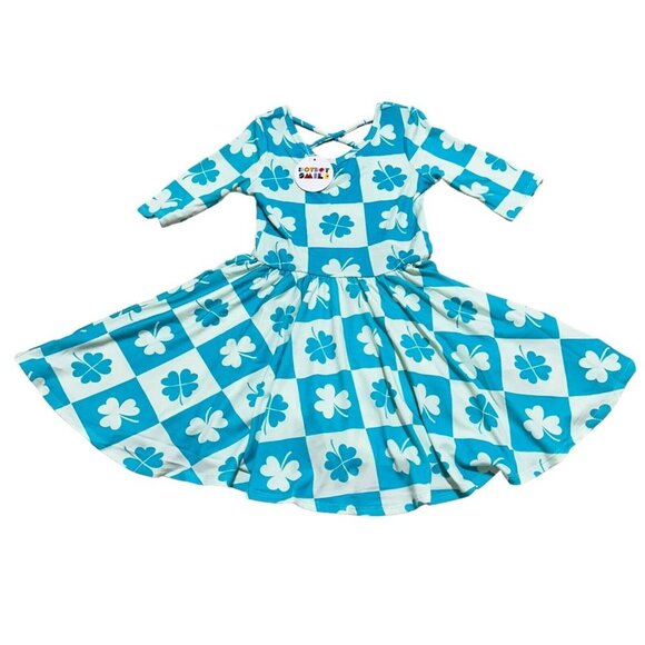 Dot Dot Smile NWT Girl’s Size 5/6 Blue Shamrock Ballerina 3/4 Sleeve Twirl Dress - Picture 1 of 5